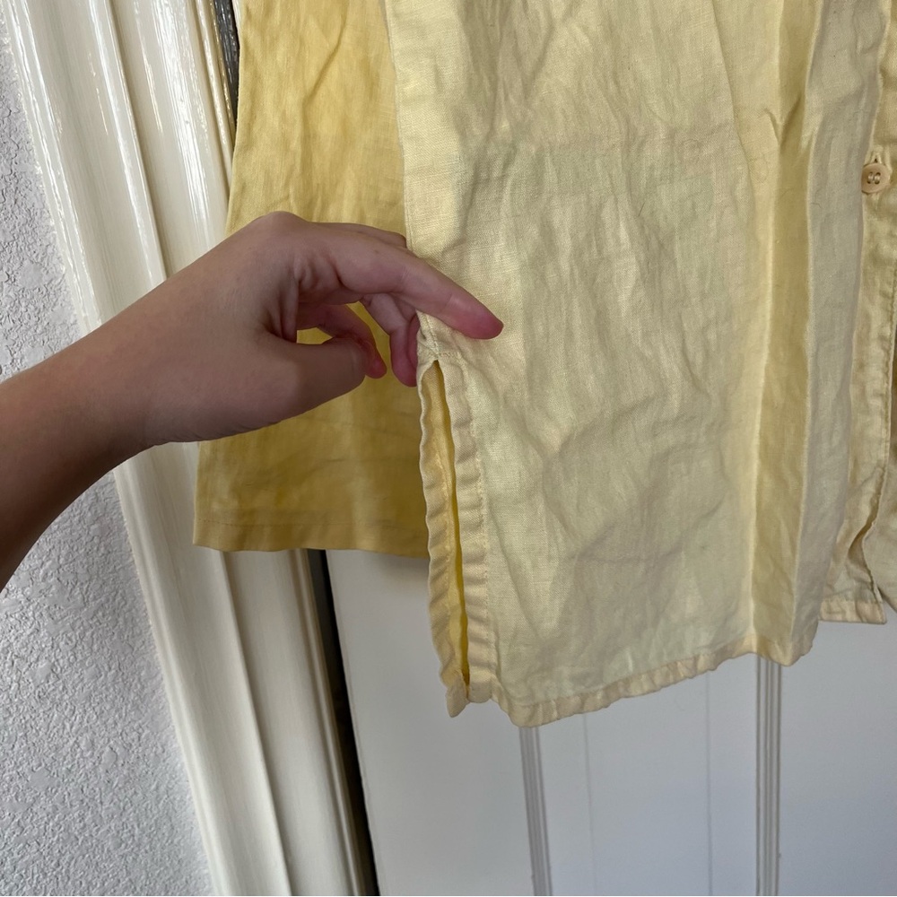 Vintage 90s Linen Yellow Button-Up Shirt - Picture 3 of 6